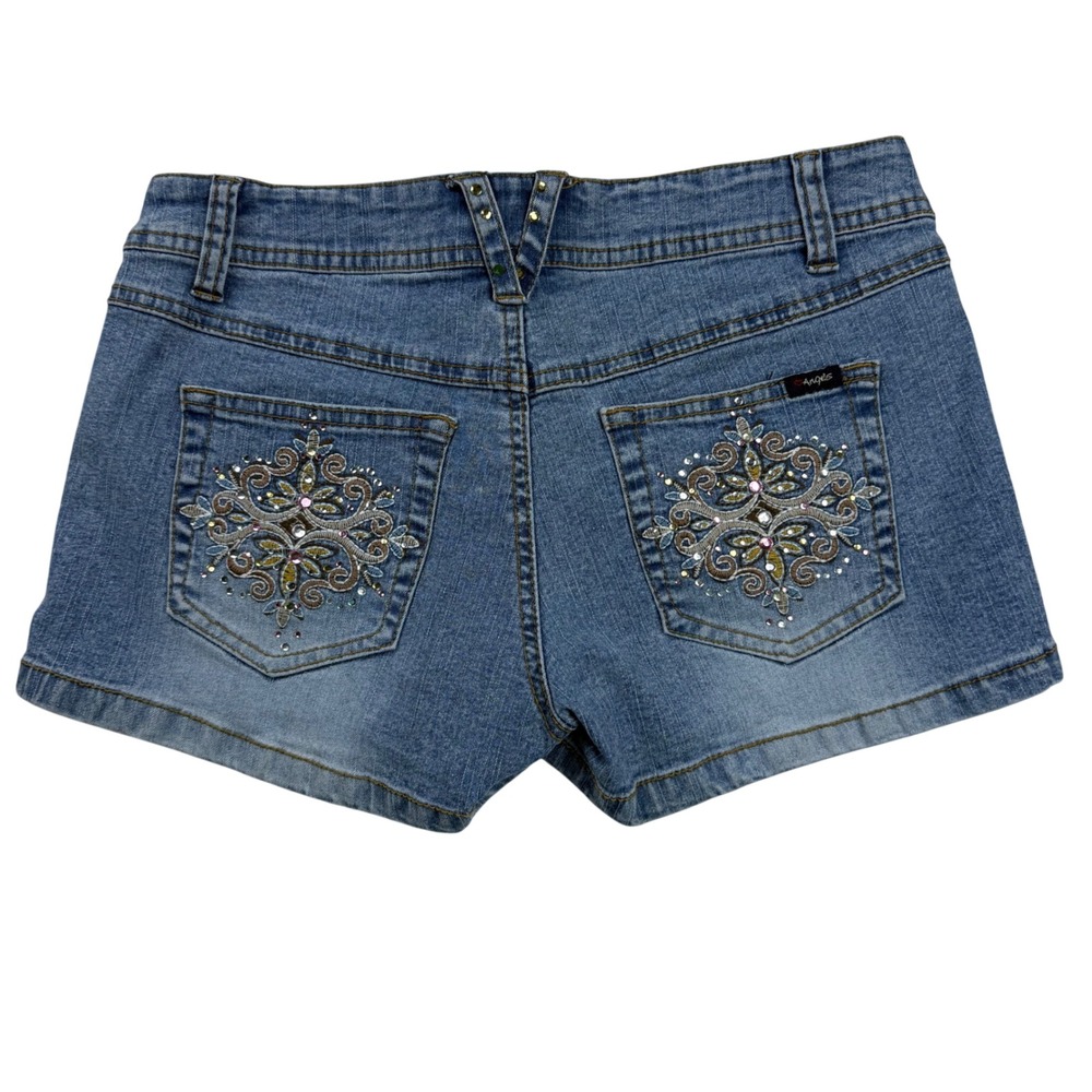 Angels Jeans Y2K Embellished Denim Micro Shorts Rhinestone 7 VTG Utlra Low Rise